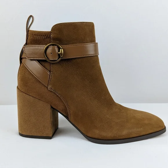 Vionic Tenley Ankle Boot Suede Leather Mid Shaft Zip Closure Toffee 9M NIB - Picture 5 of 15